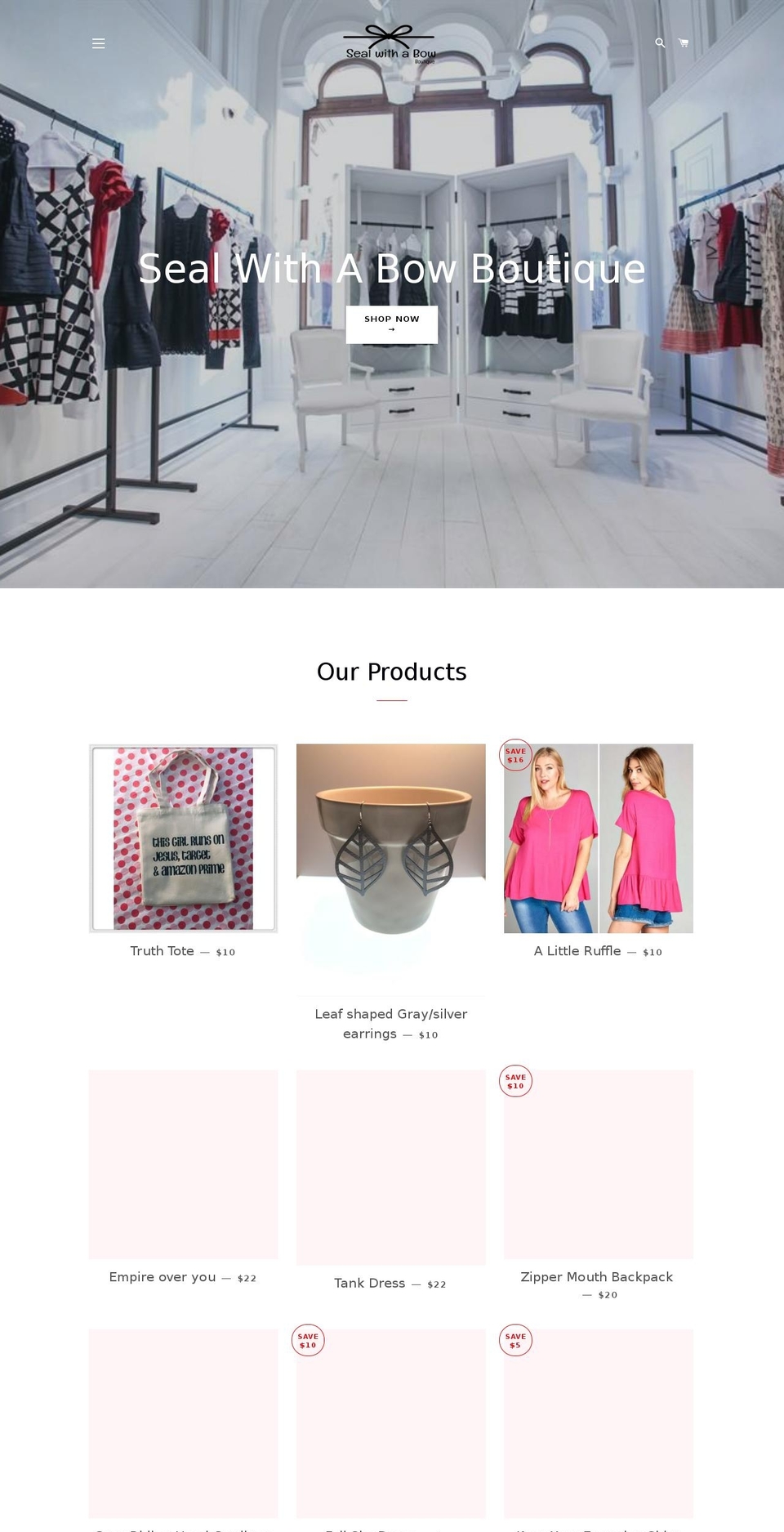 sealwithabowboutique.com — Shopify storefront screenshot