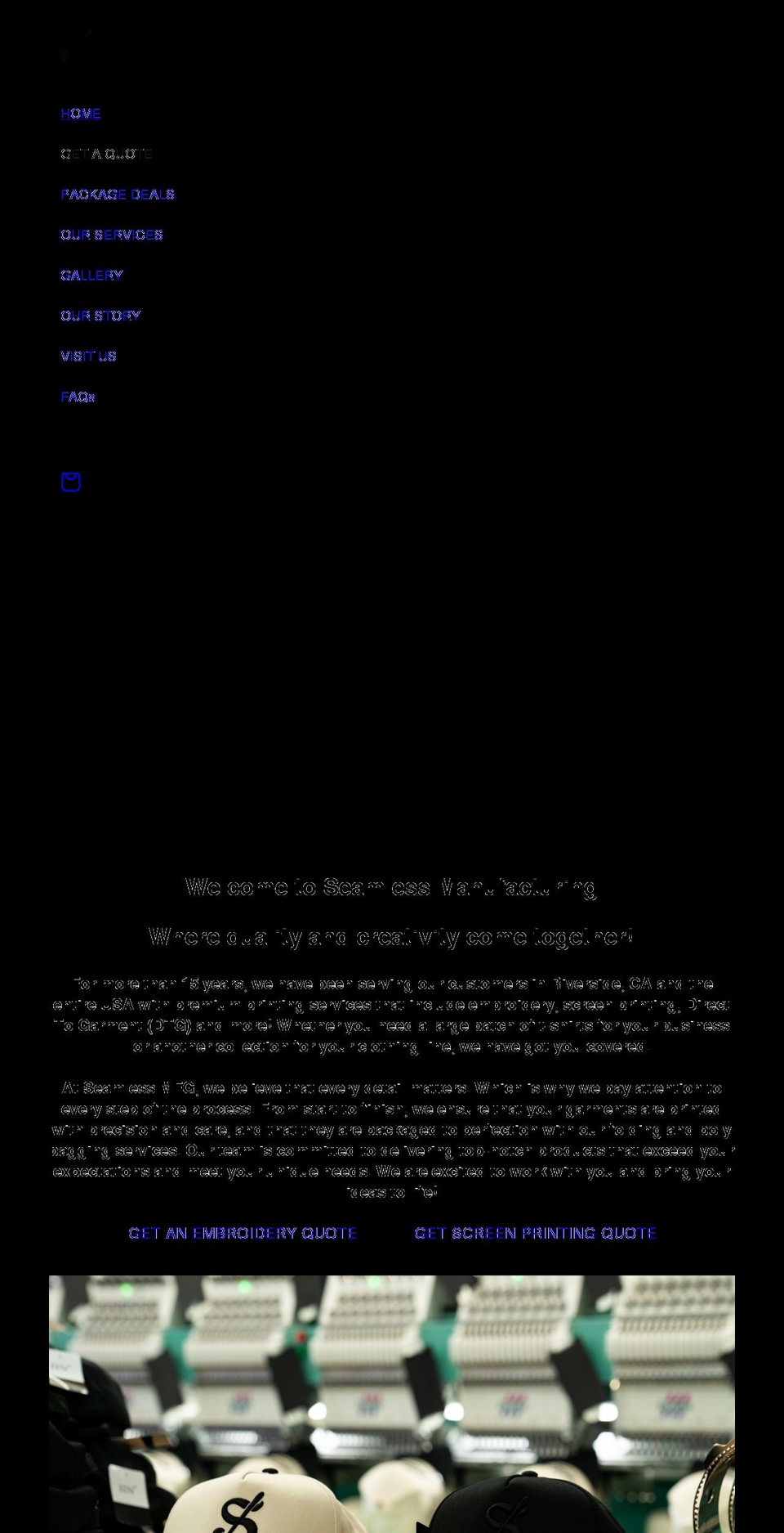 seamlessmanufacturing.com shopify website screenshot
