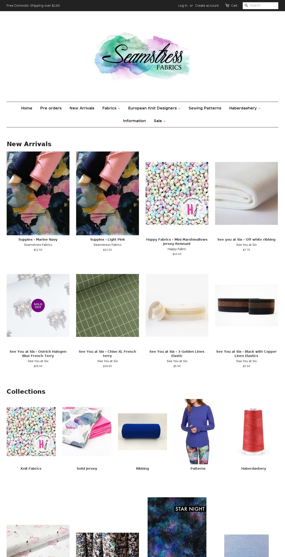 seamstressfabrics.com — Shopify storefront screenshot