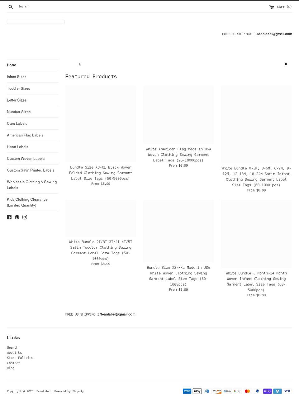 seanlabel.com shopify website screenshot