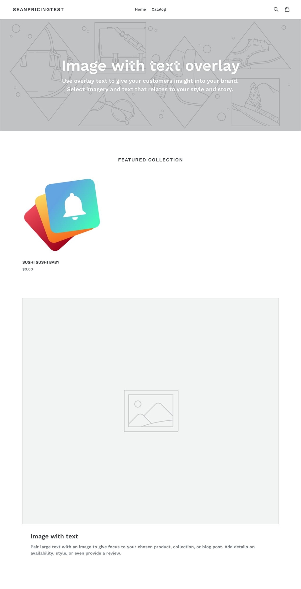 seanpricingtest.myshopify.com shopify website screenshot