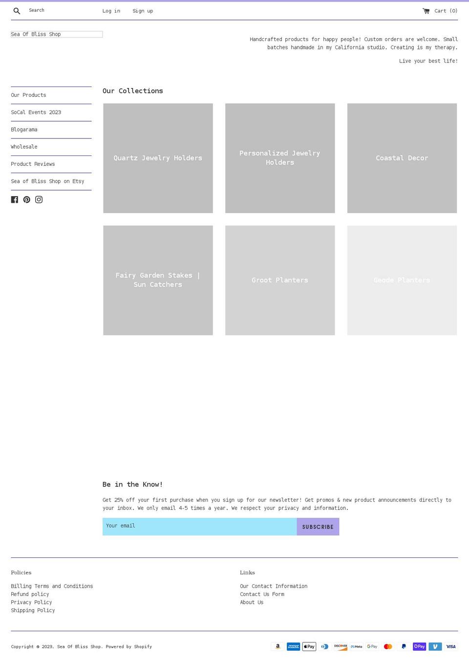 seaofblissshop.com shopify website screenshot