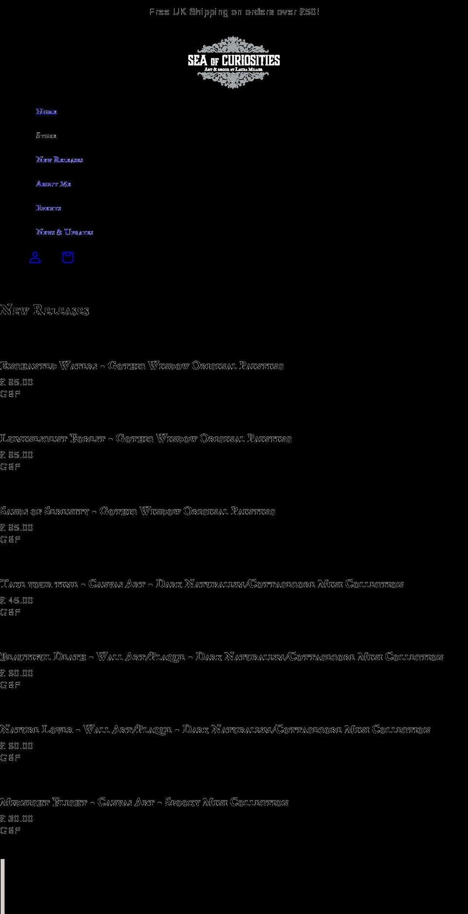 seaofcuriosities.co.uk shopify website screenshot