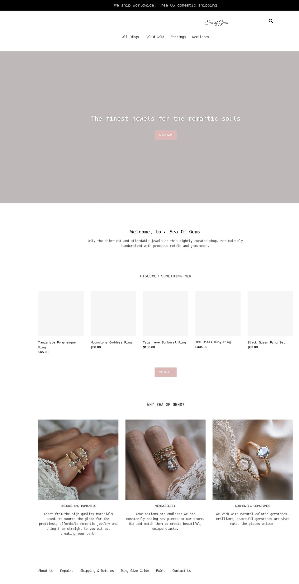 seaofgems.com shopify website screenshot