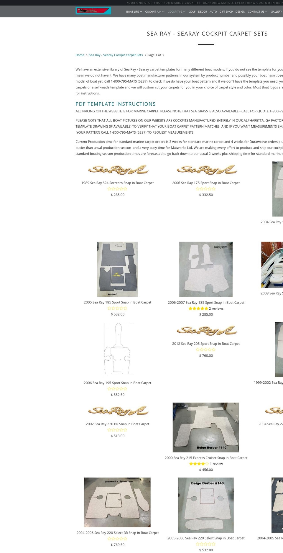 searayboatcarpet.com — Shopify storefront screenshot