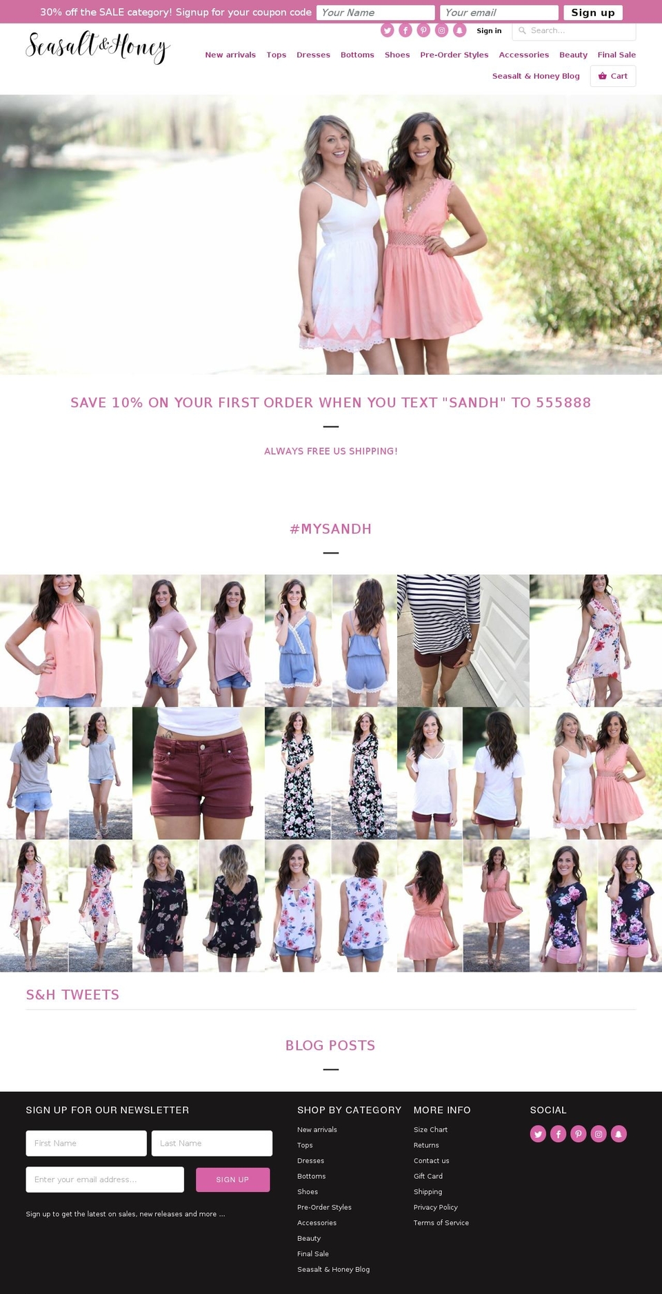 seasaltandhoneyboutique.com shopify website screenshot