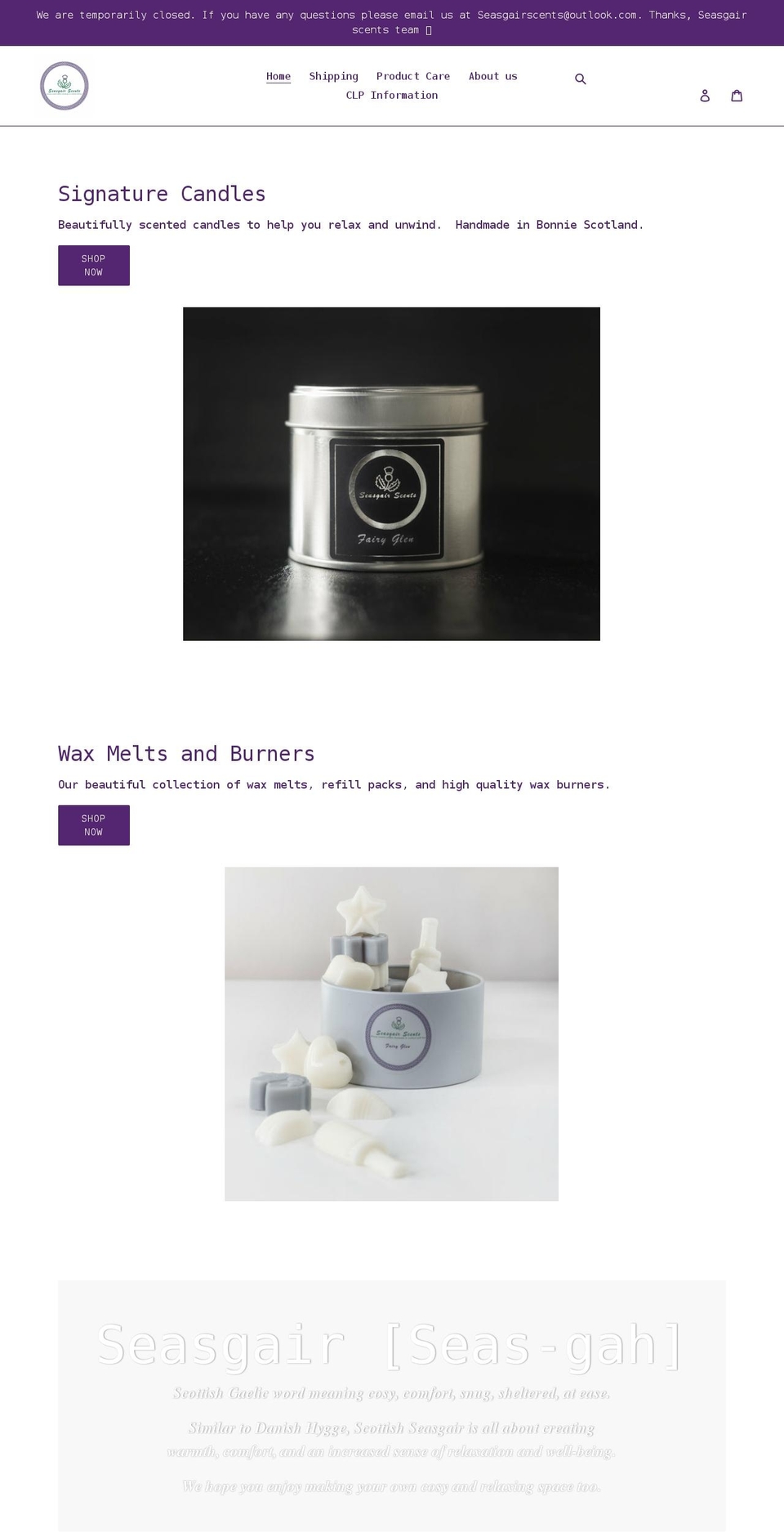 seasgairscents.co.uk shopify website screenshot