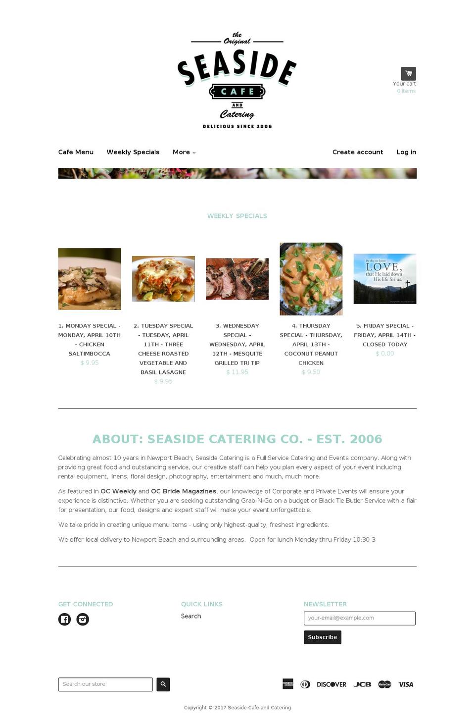 seasidecafeandcatering.com shopify website screenshot