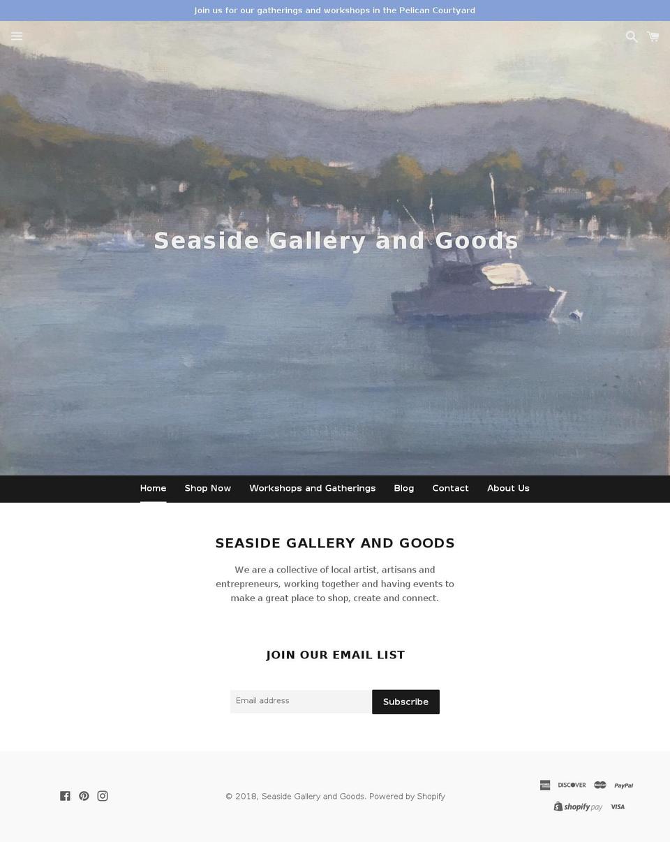 seasidegalleryandgoods.com shopify website screenshot
