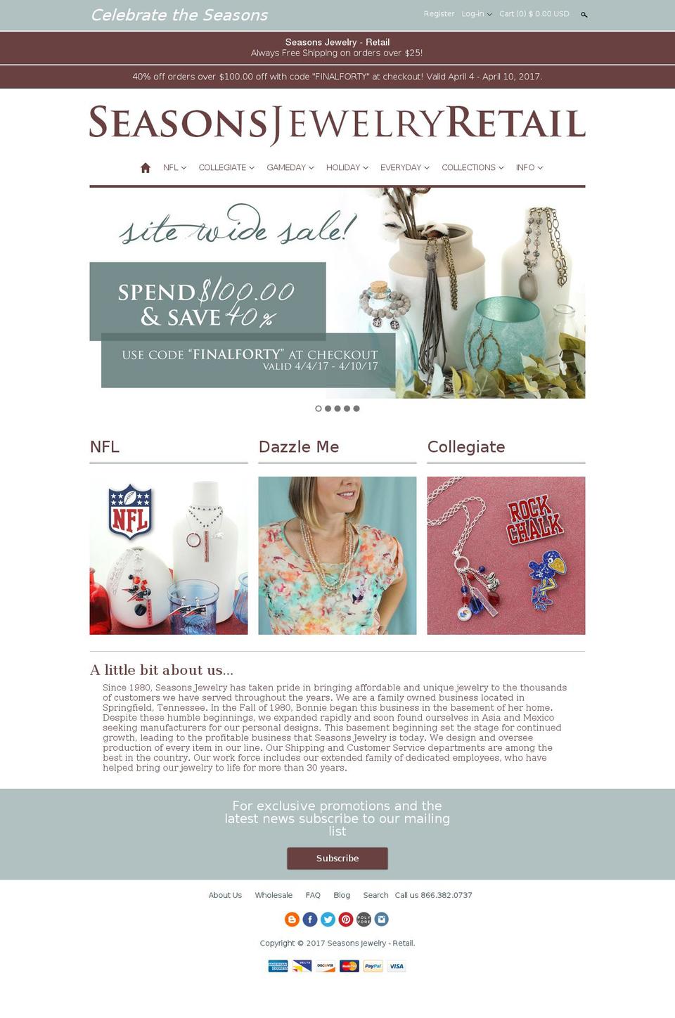 seasonsjewelryretail.com shopify website screenshot