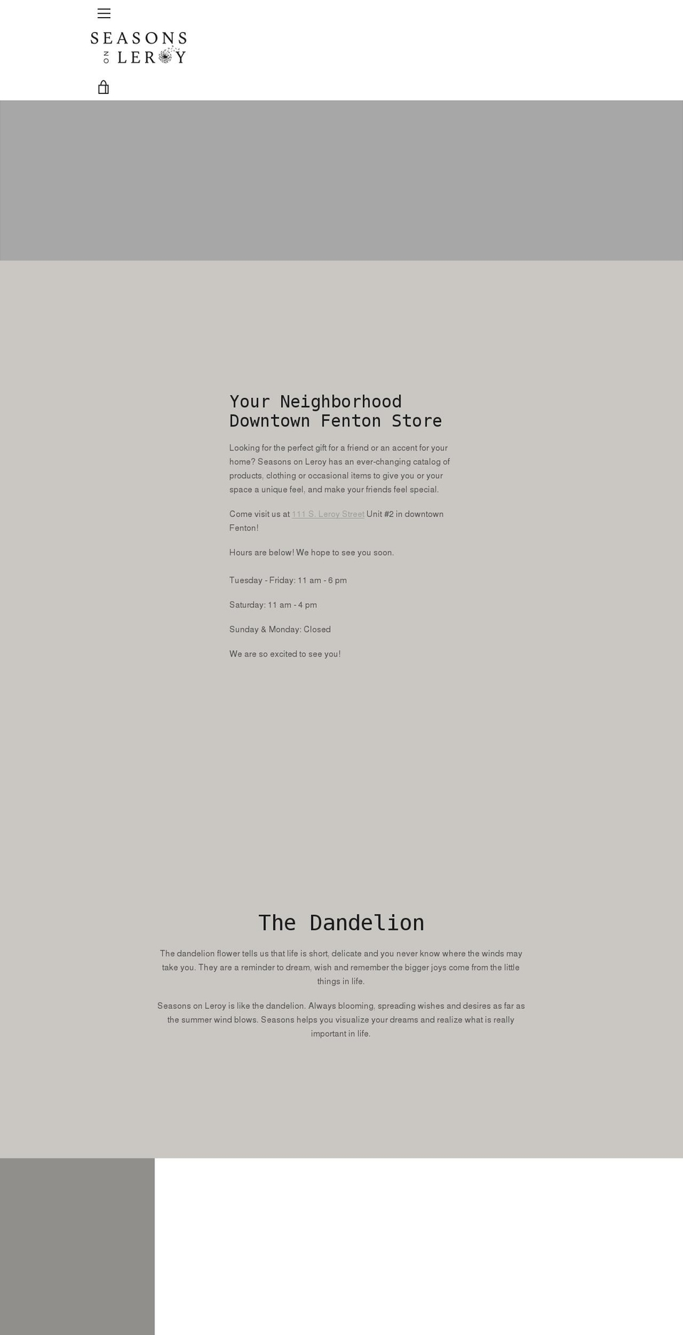 seasonsonleroy.com shopify website screenshot