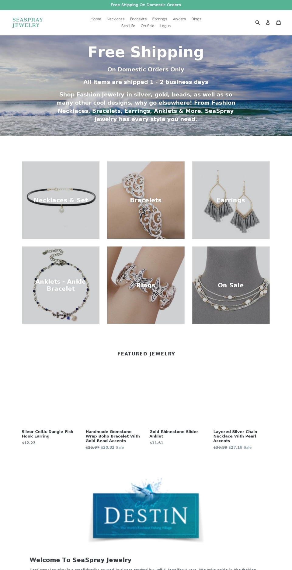 seasprayjewellery.com — Shopify storefront screenshot
