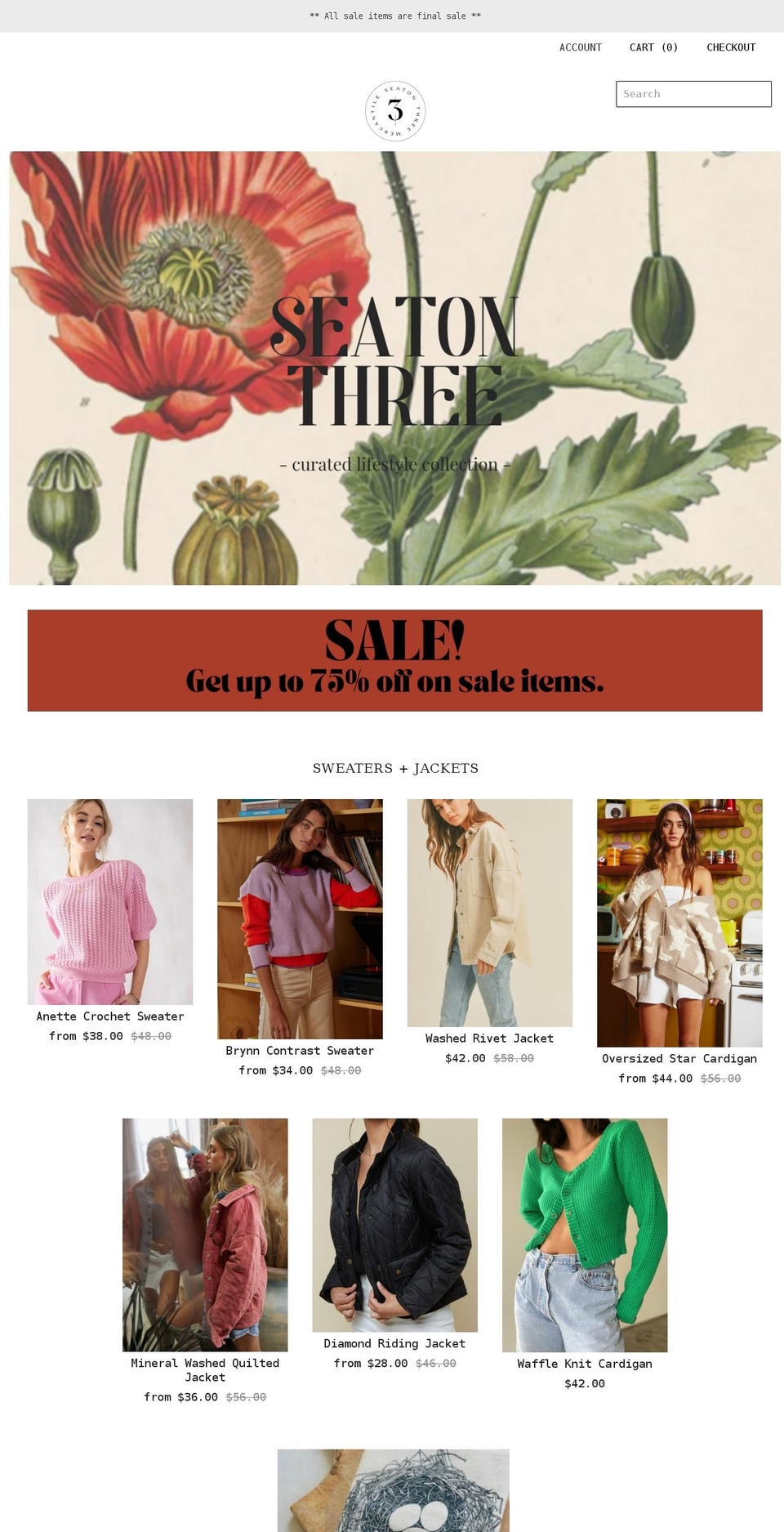 seatonthree.com shopify website screenshot