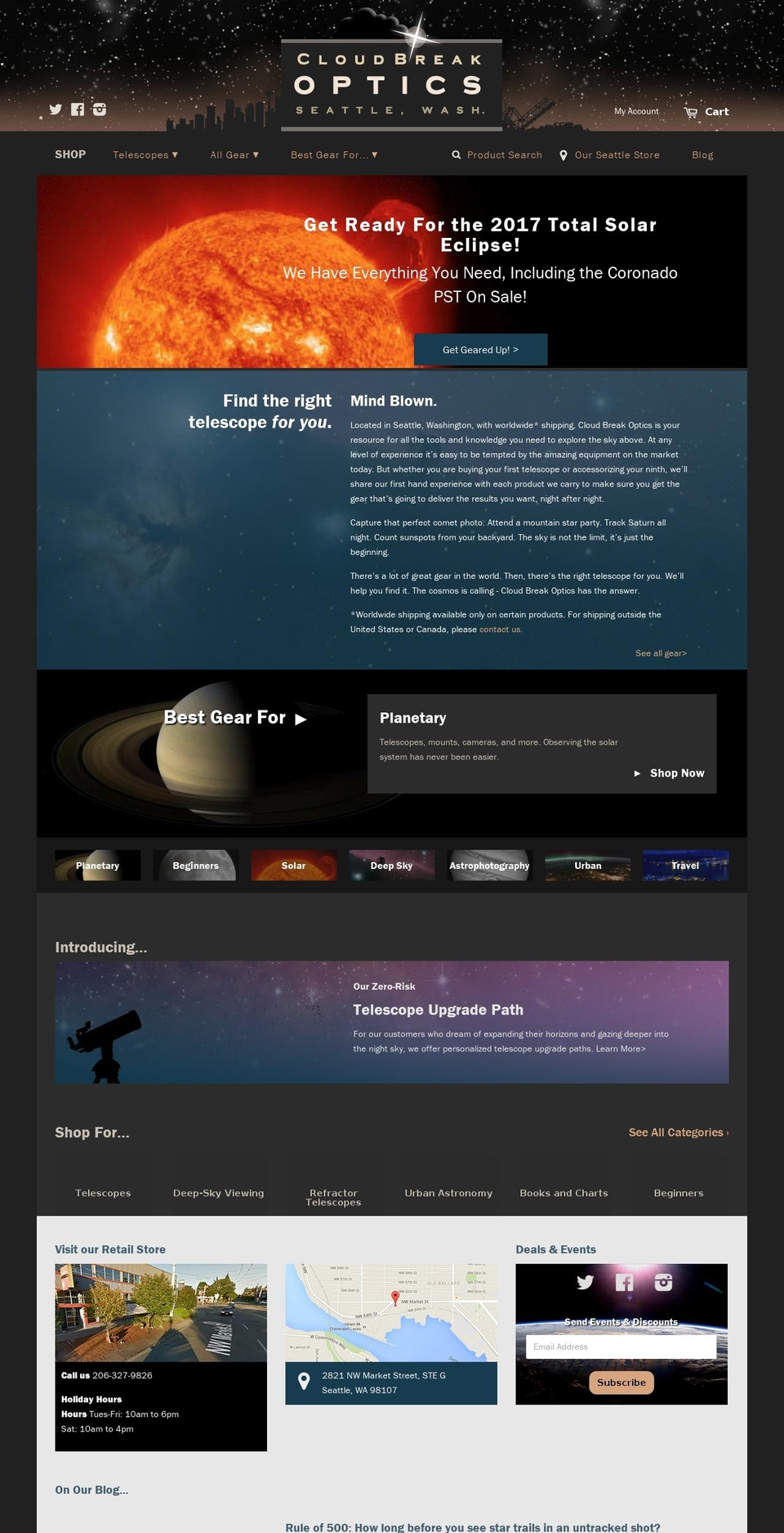seattletelescope.com shopify website screenshot