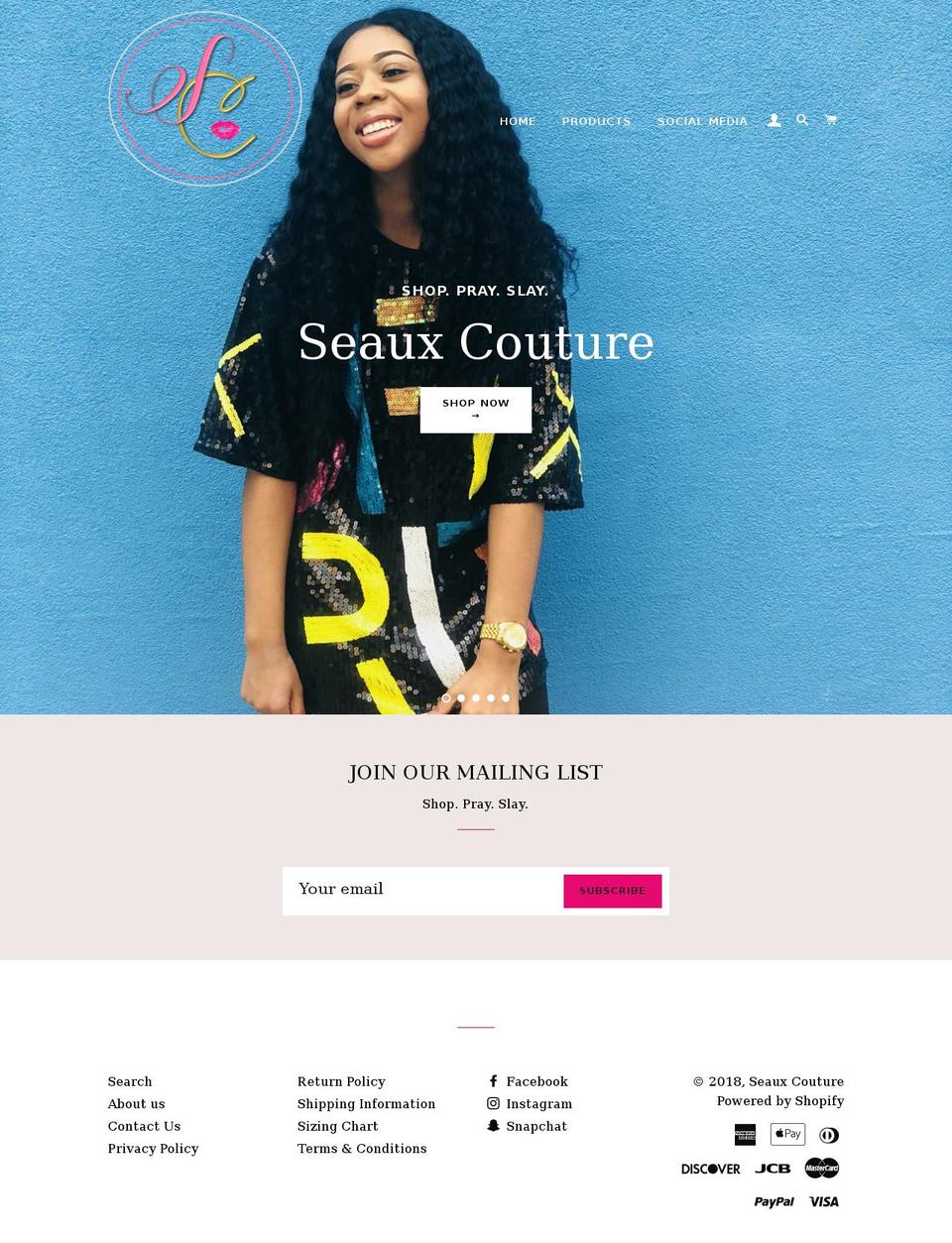 seauxcouture.com — Shopify storefront screenshot