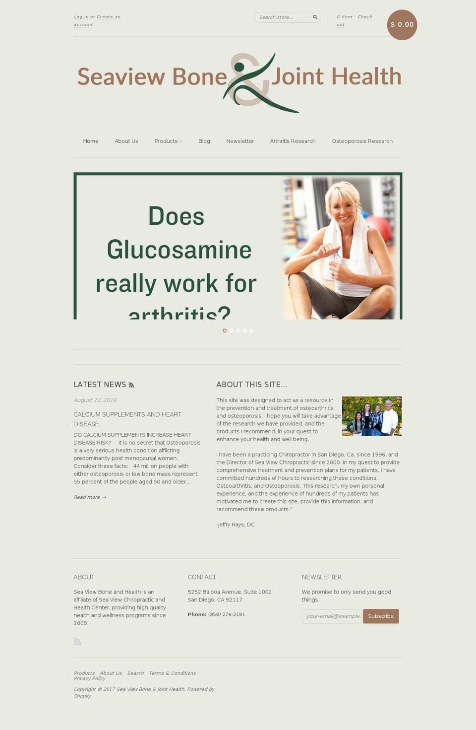 seaview-arthritis-labs.com shopify website screenshot