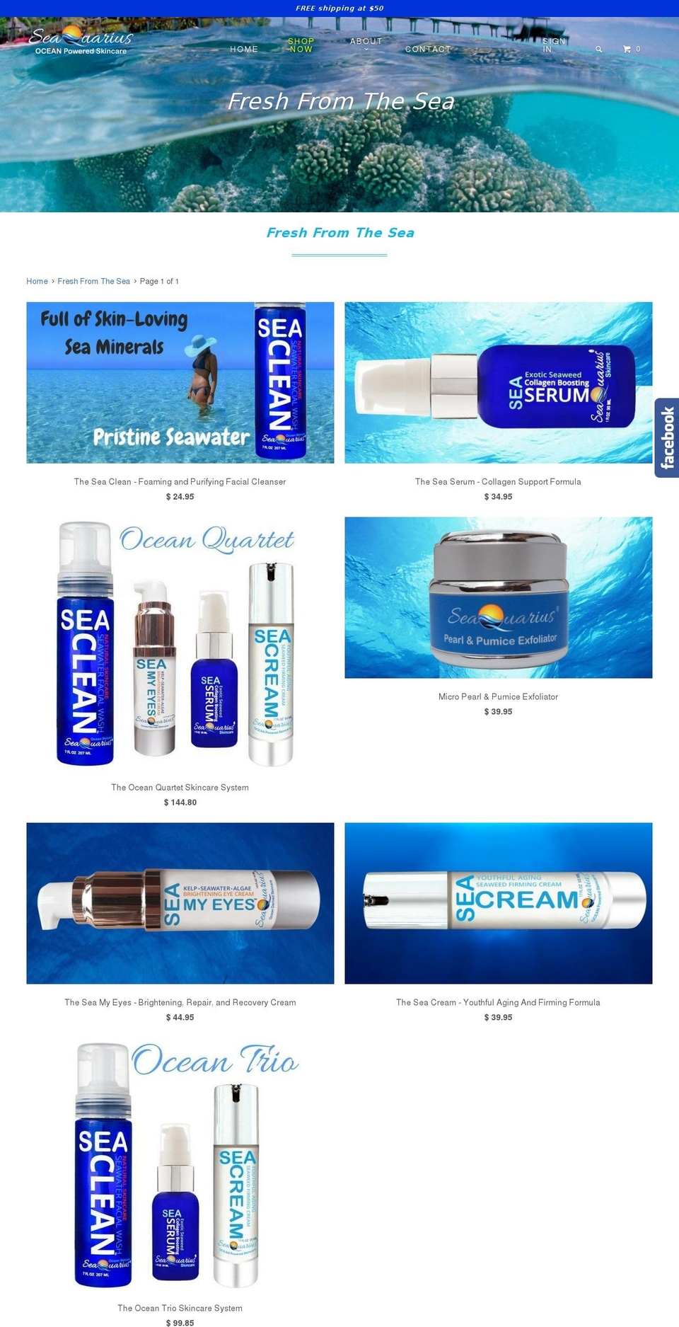 seawaterskincare.com shopify website screenshot