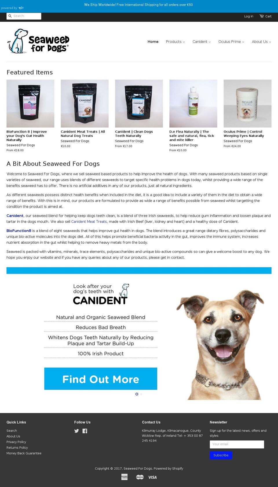 seaweedfordogs.com shopify website screenshot