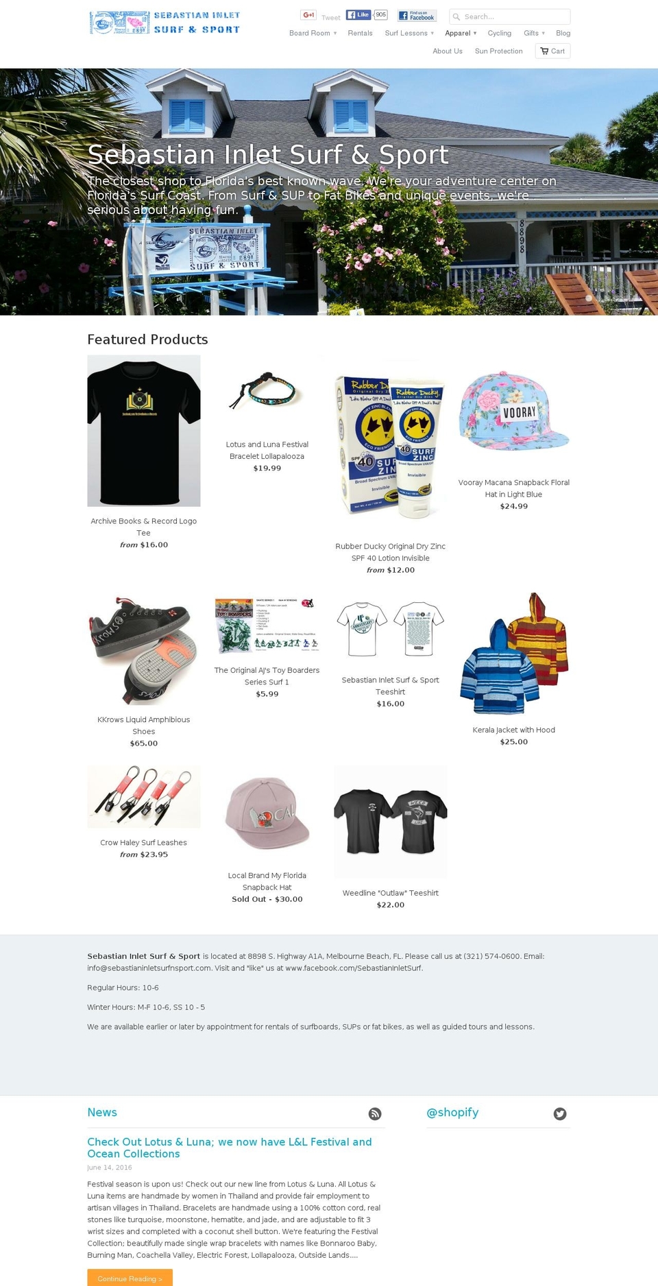 sebastianinletsurfshop.com shopify website screenshot