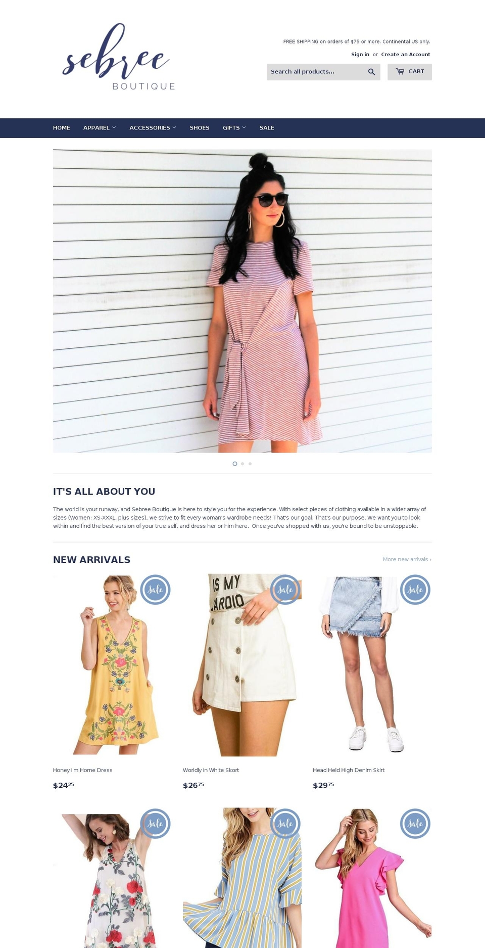 sebreeboutique.com shopify website screenshot