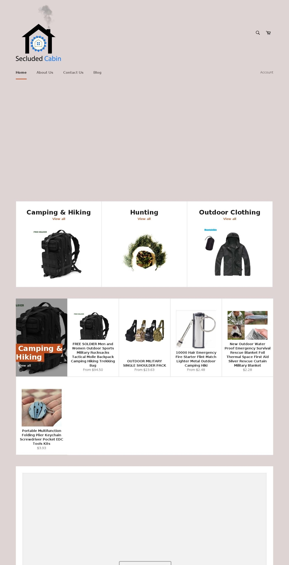 secludedcabin.net shopify website screenshot