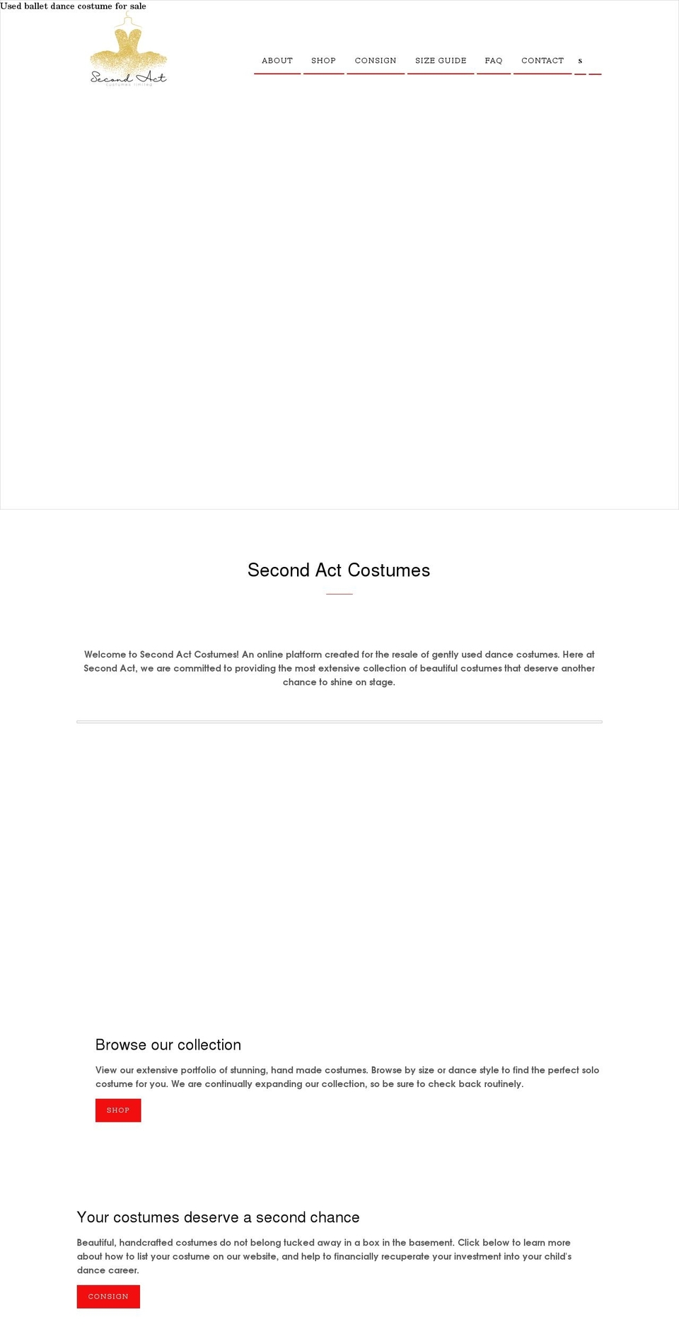 secondactcostumes.com shopify website screenshot