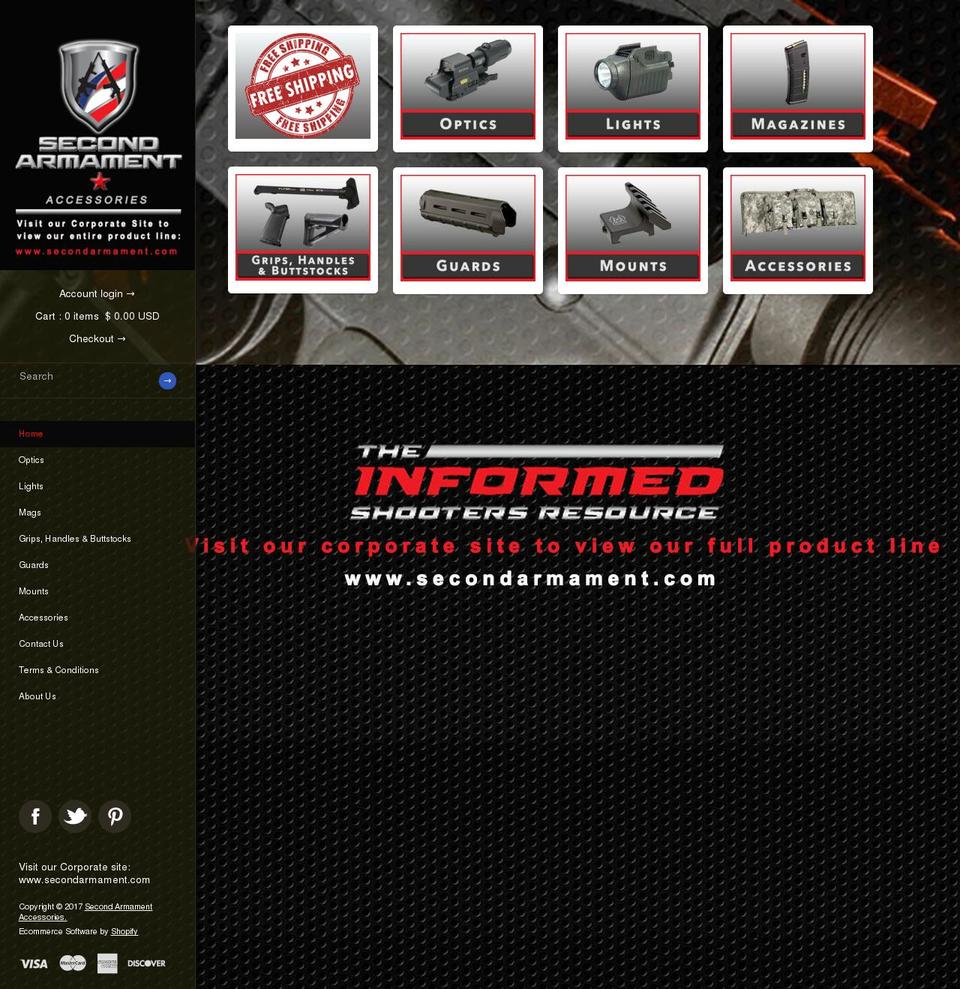 secondarmamentaccessories.com shopify website screenshot