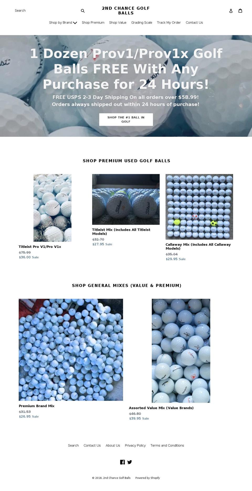 secondchancegolfballs.com shopify website screenshot