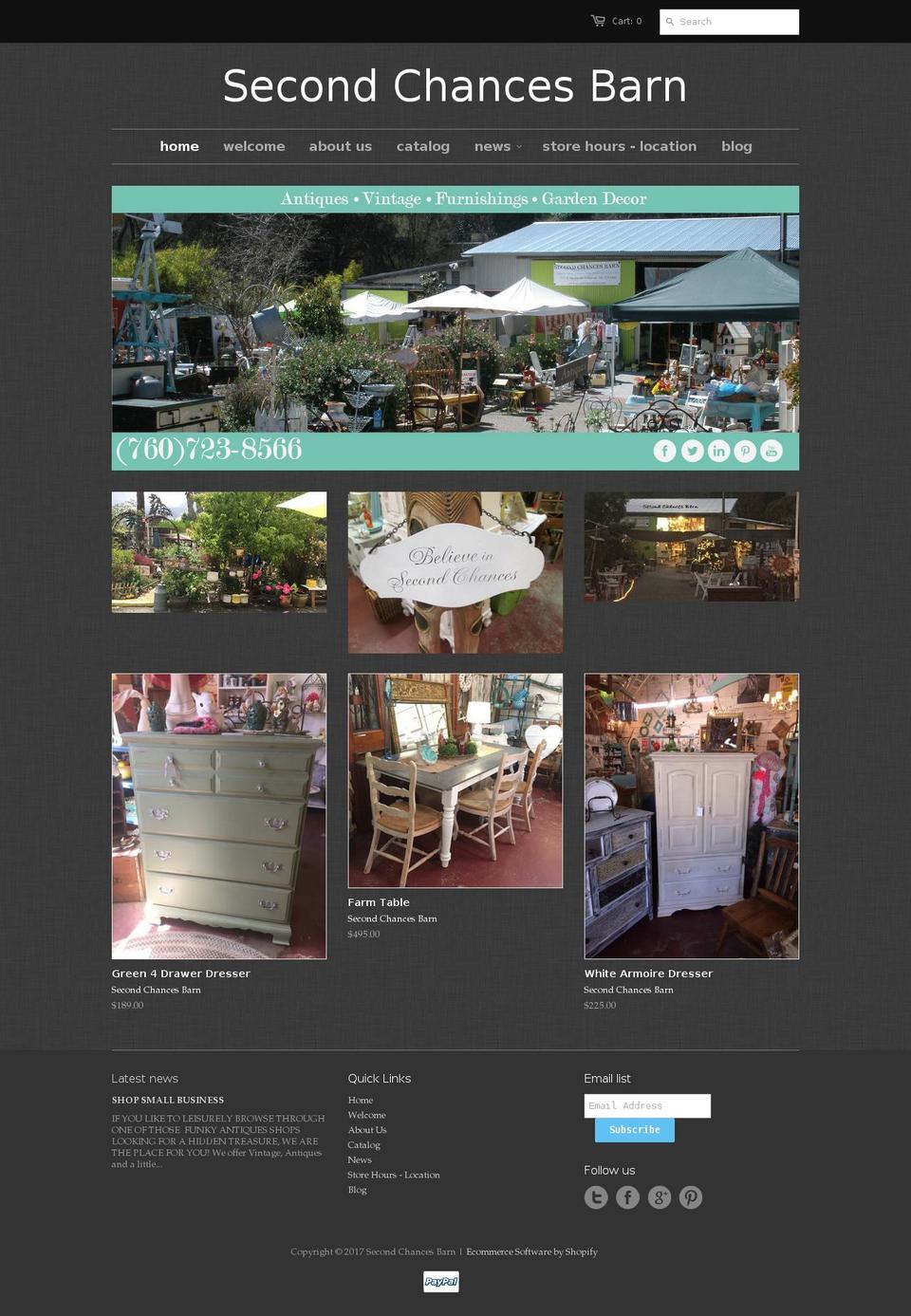 secondchancesbarn.com shopify website screenshot