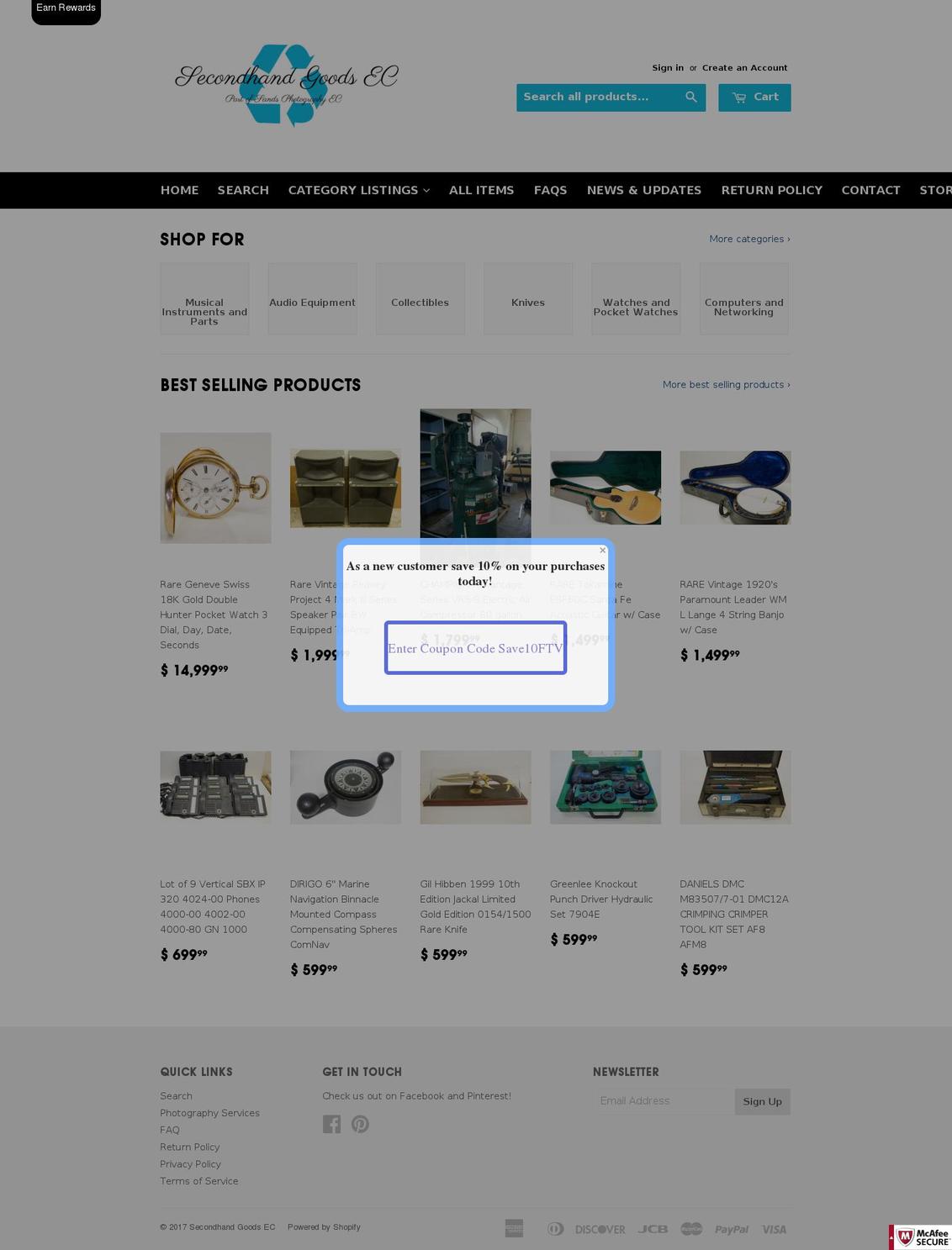secondhandgoodsec.com shopify website screenshot