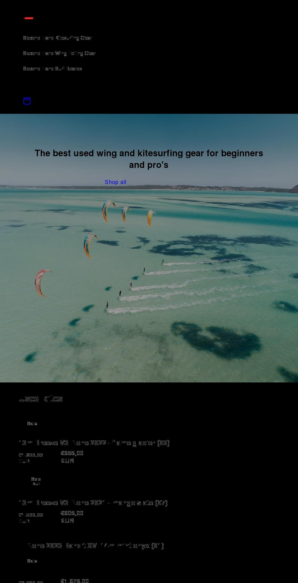 secondhandkites.com shopify website screenshot