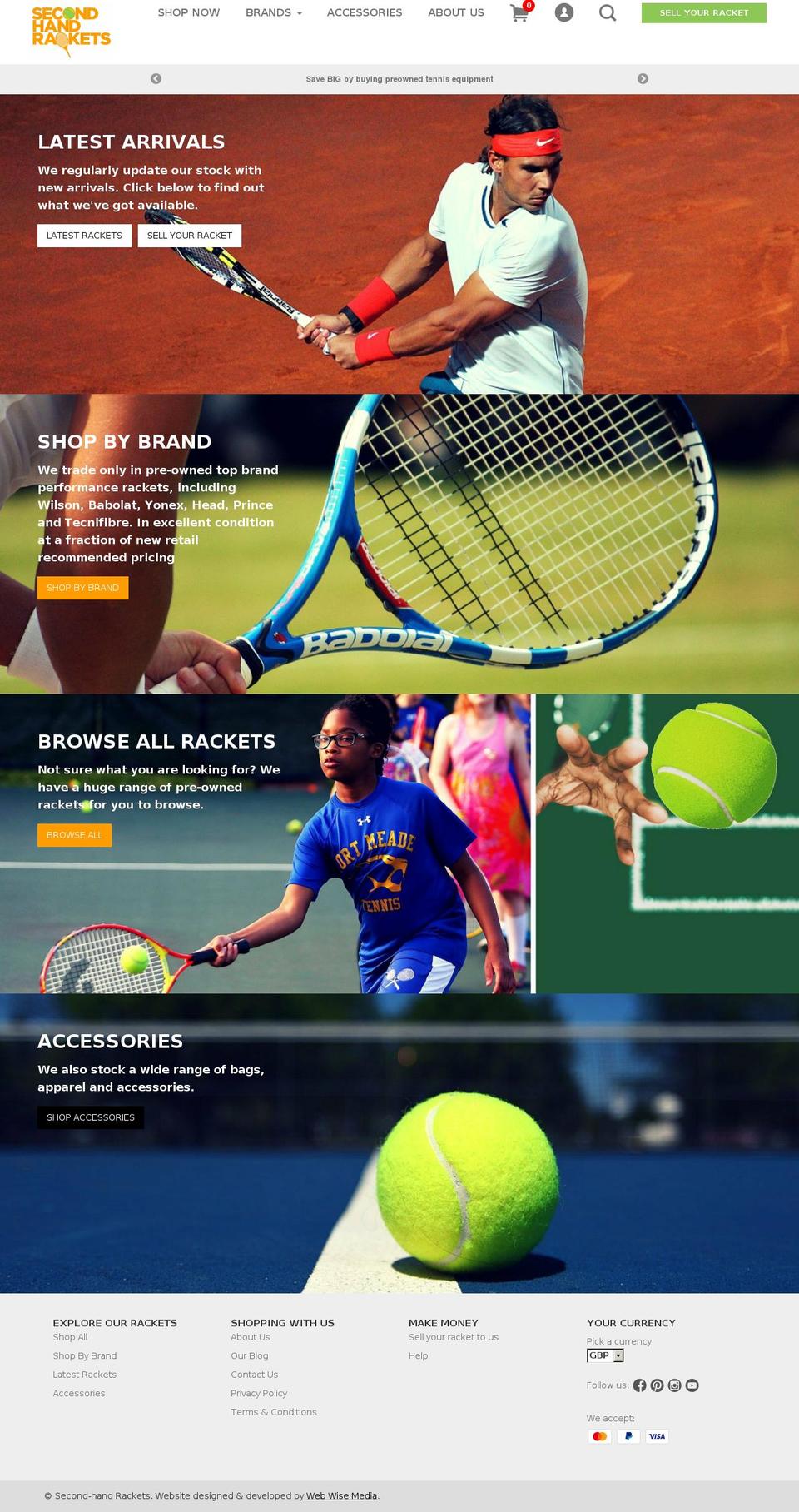 secondhandrackets.com — Shopify storefront screenshot