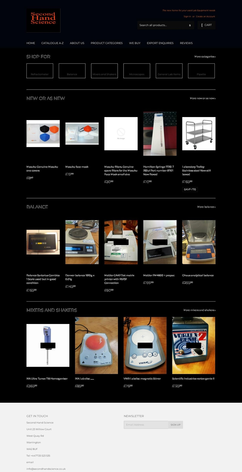 secondhandscience.co.uk shopify website screenshot