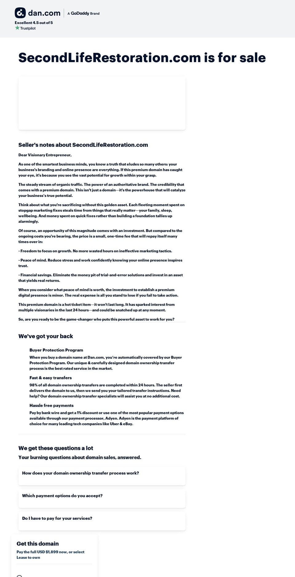secondliferestoration.com shopify website screenshot