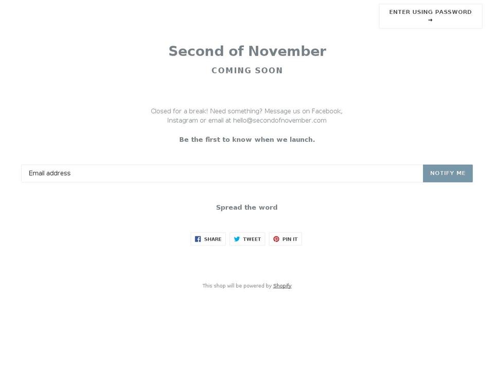 secondofnovember.com shopify website screenshot