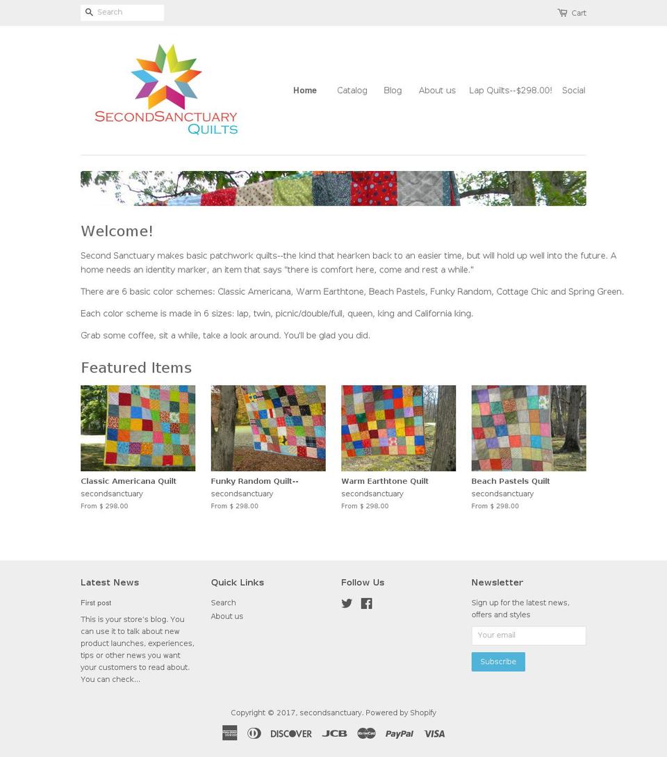 secondsanctuaryquilts.com shopify website screenshot