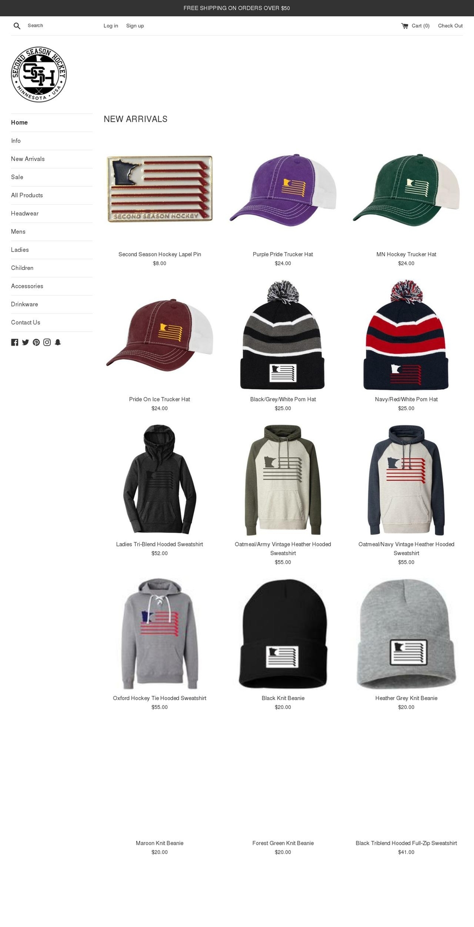 secondseasonhockey.com — Shopify storefront screenshot