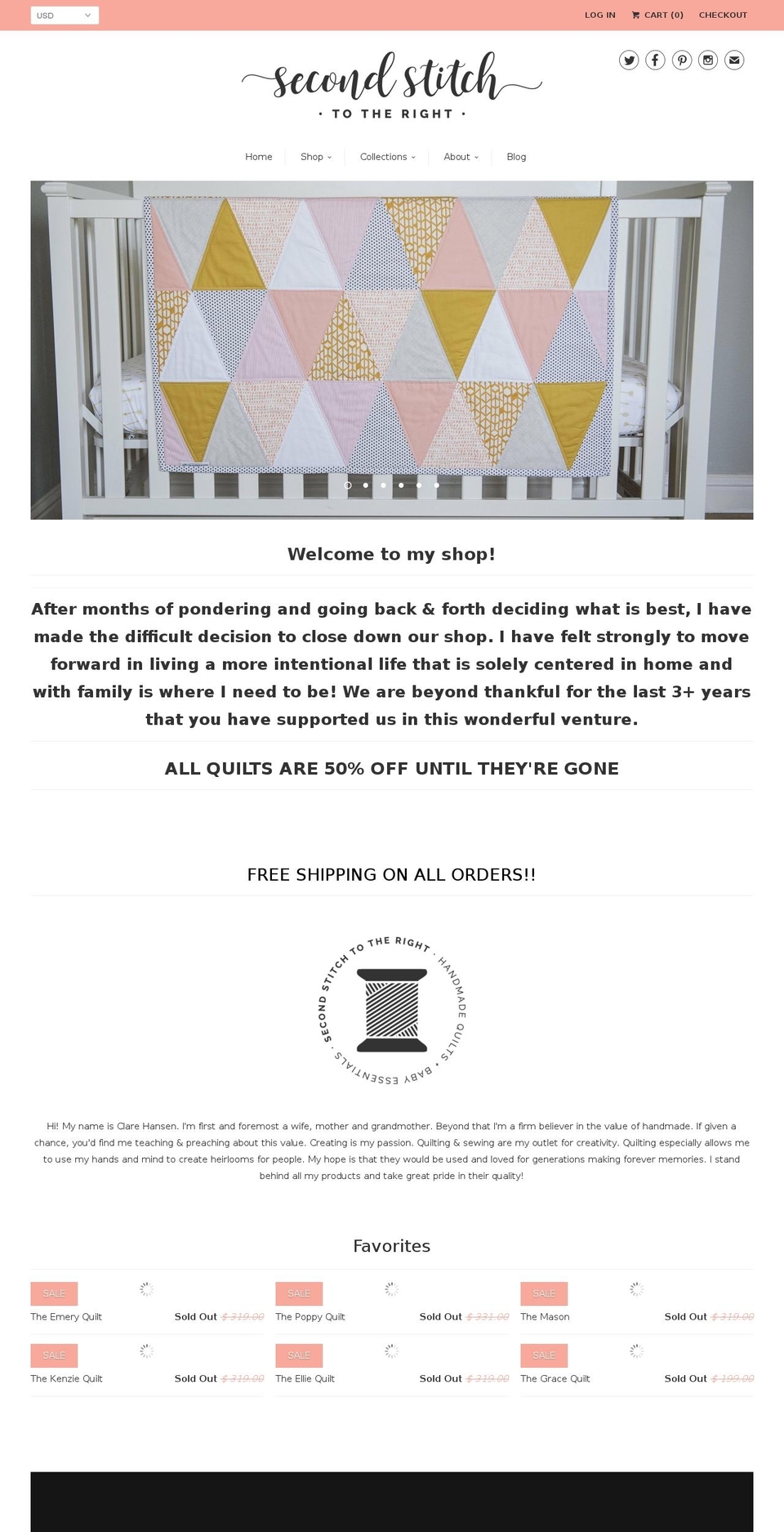 secondstitchtotheright.com — Shopify storefront screenshot