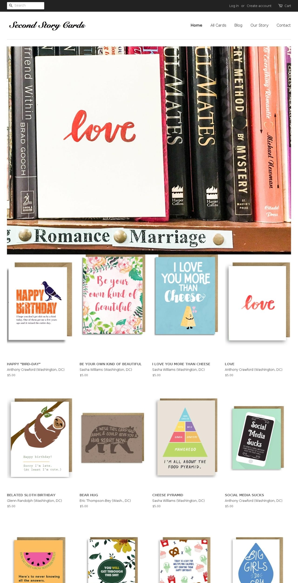 secondstorycards.com shopify website screenshot