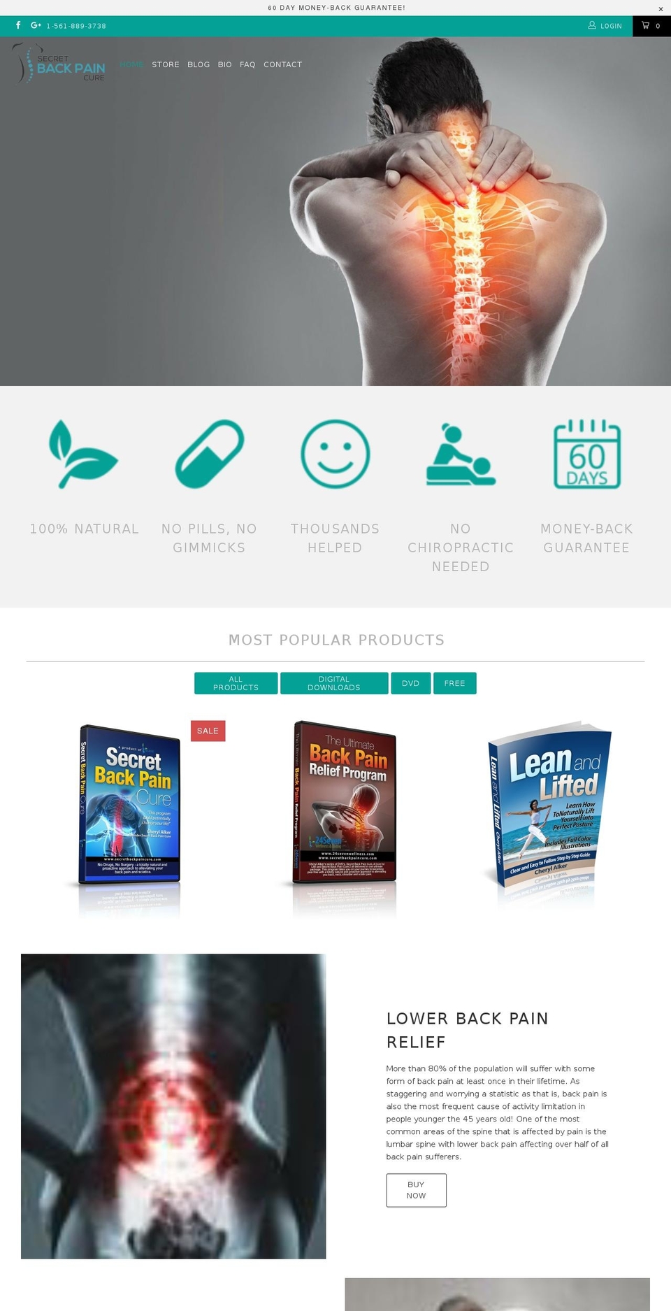 secretbackpaincure.com — Shopify storefront screenshot