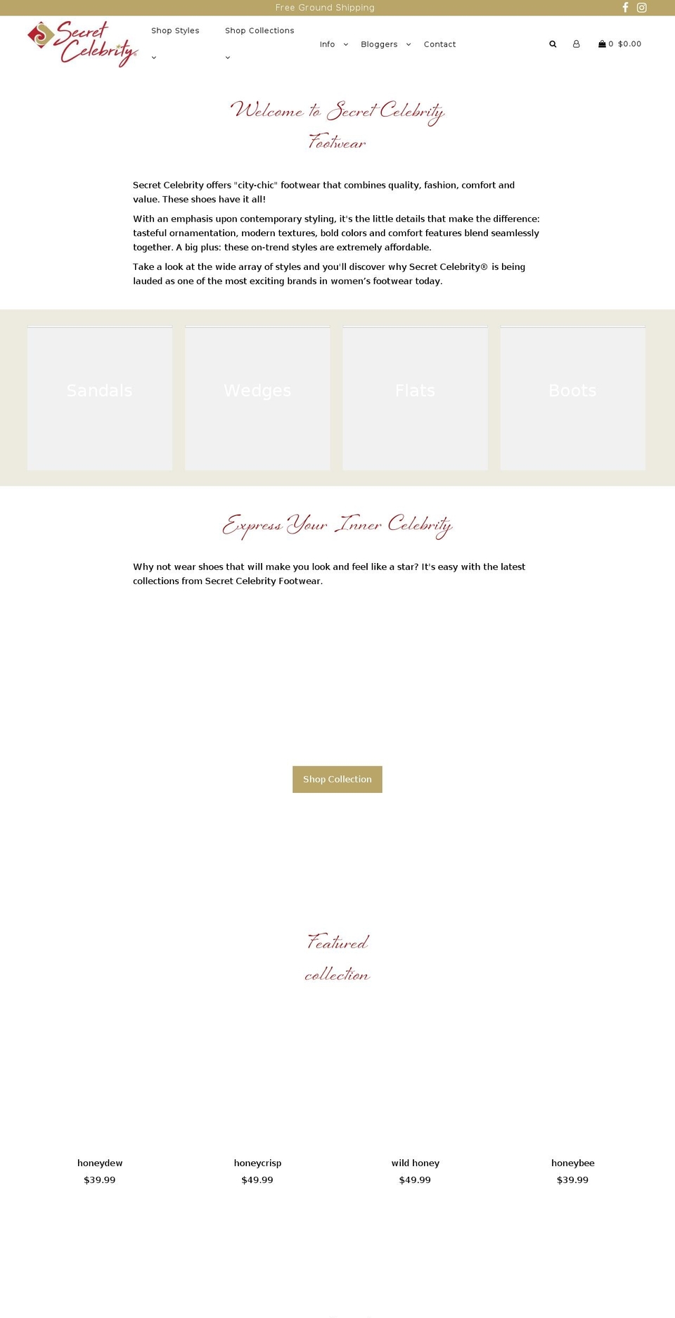 secretcelebrityshoes.com shopify website screenshot
