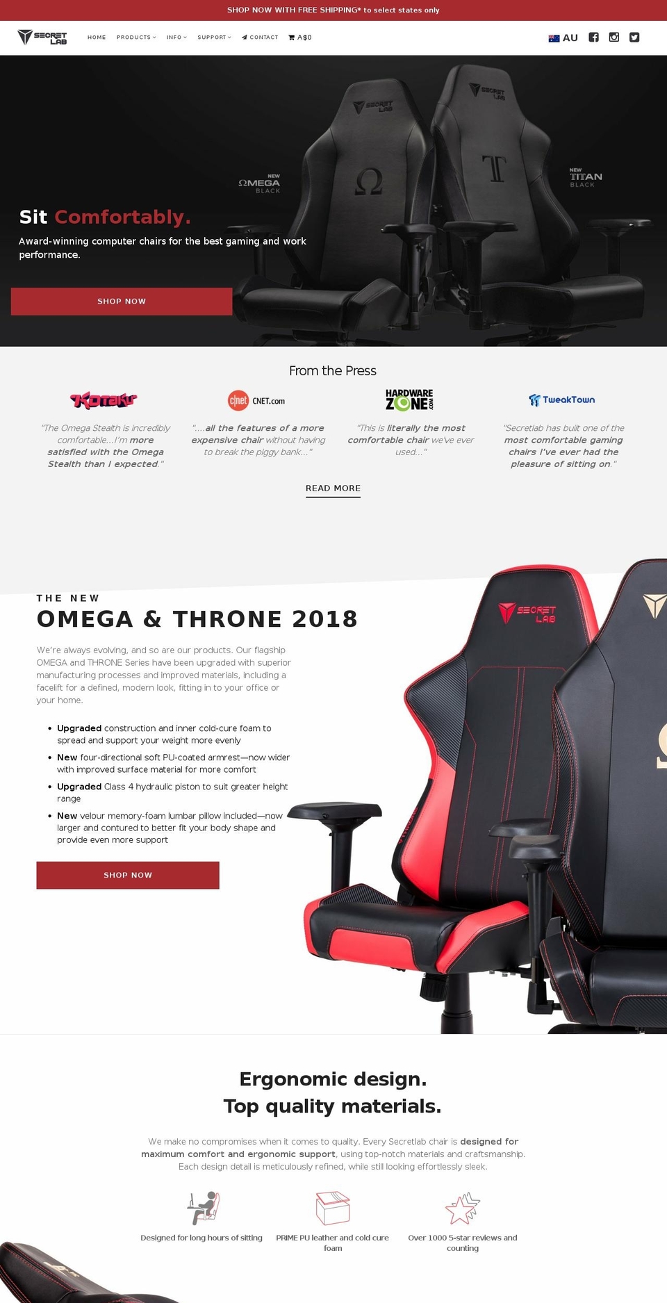 secretlabchairs.com.au shopify website screenshot