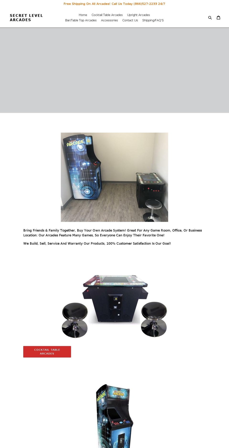 secretlevelarcades.com shopify website screenshot