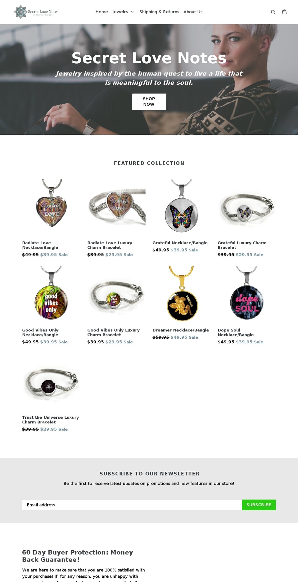 secretlovenotes.com — Shopify storefront screenshot
