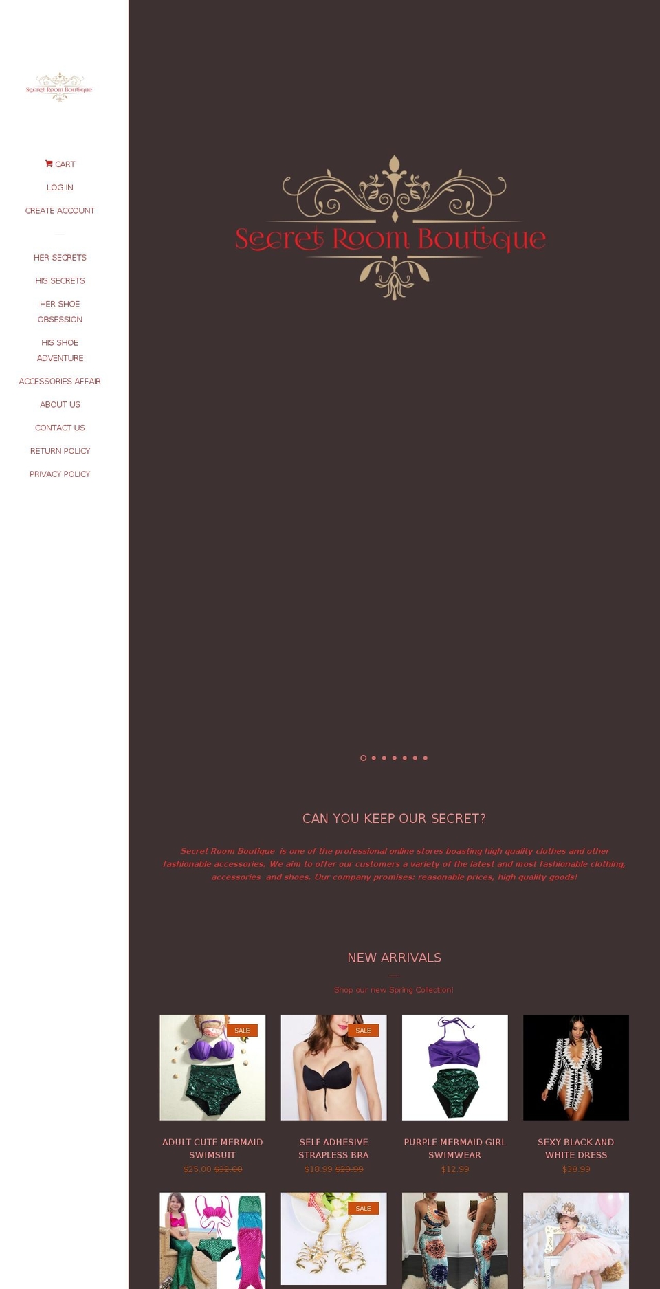 secretroomboutique.com — Shopify storefront screenshot