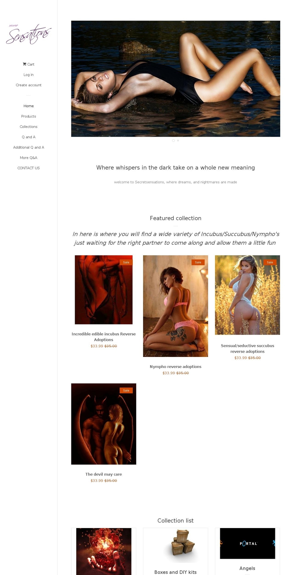 secretsensations.org shopify website screenshot