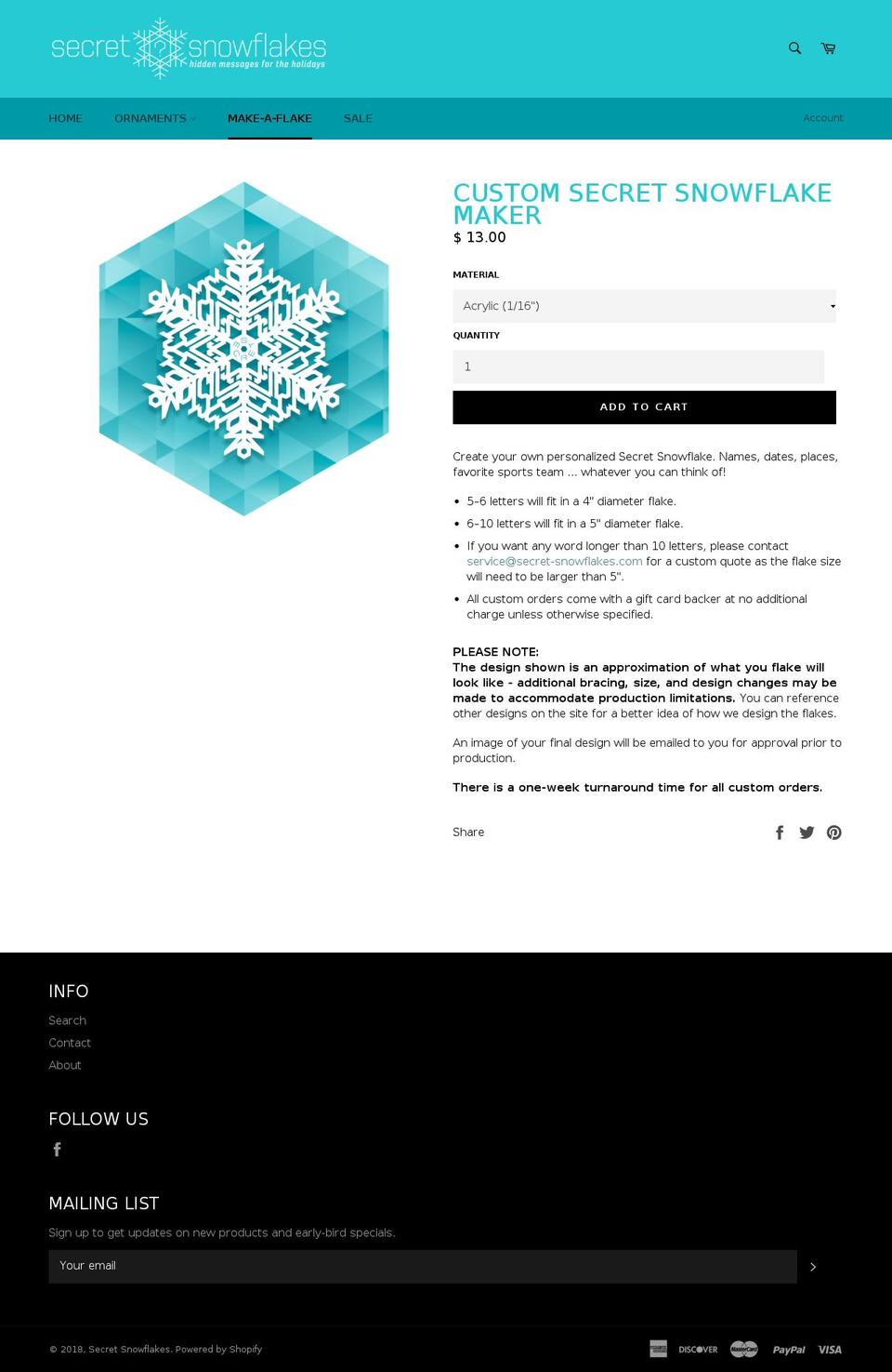 secretsnowflake.com — Shopify storefront screenshot