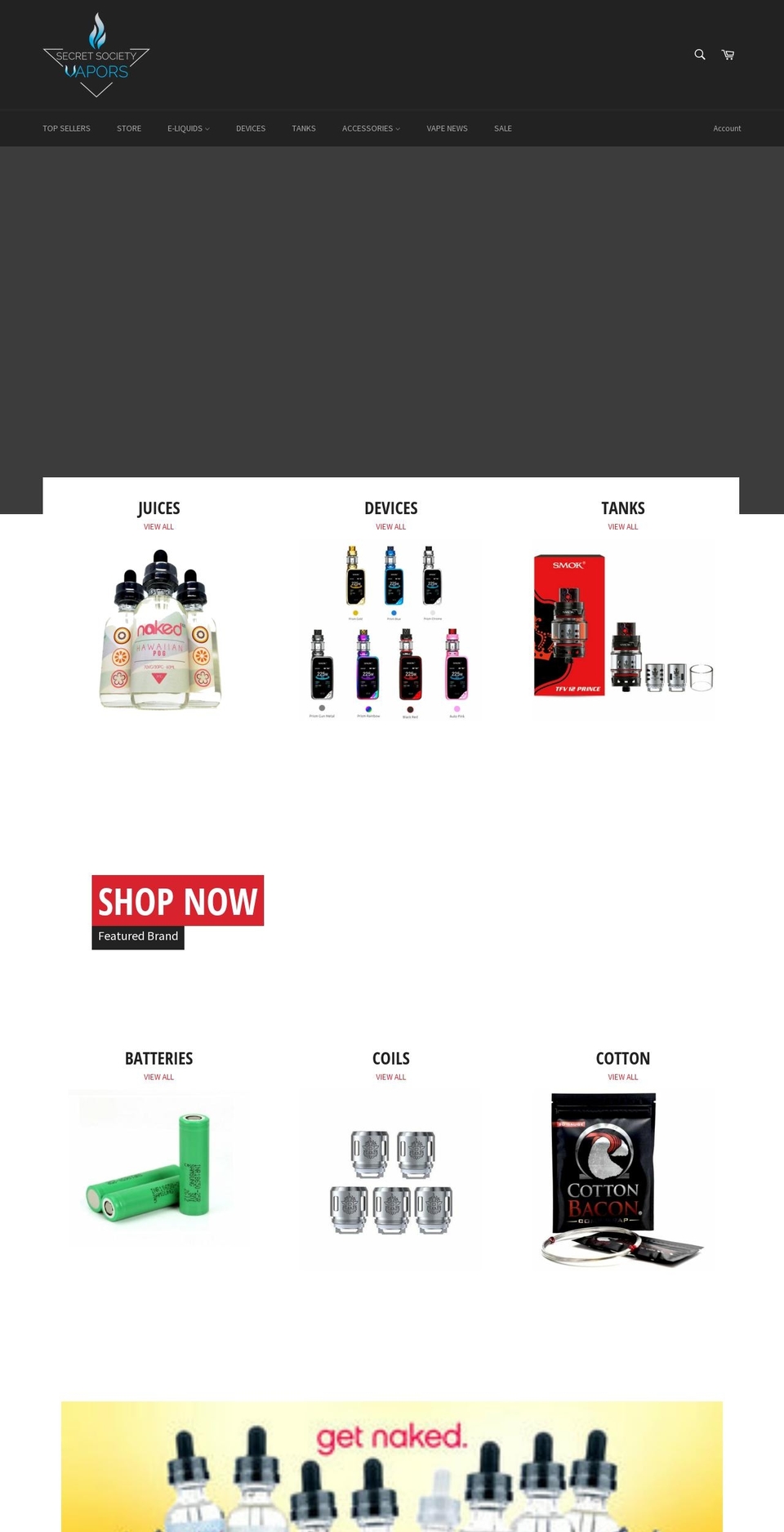 secretsocietyvapors.com — Shopify storefront screenshot