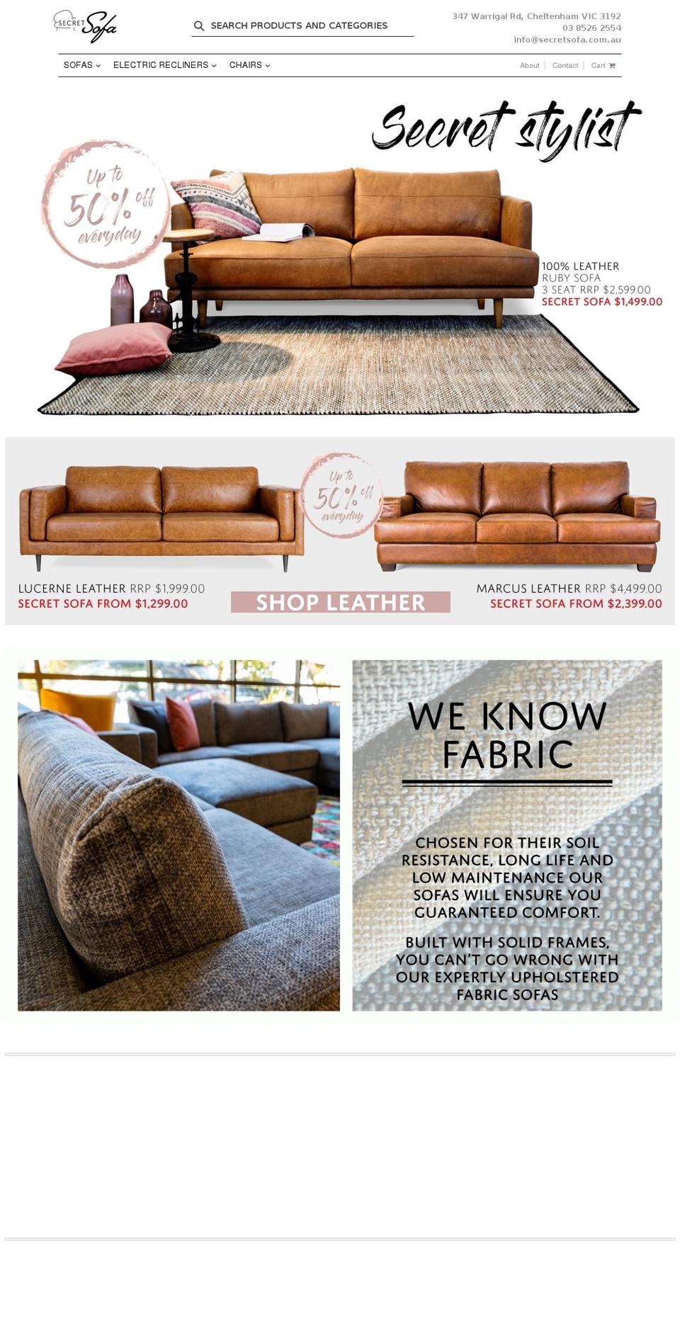 secretsofa.com.au shopify website screenshot