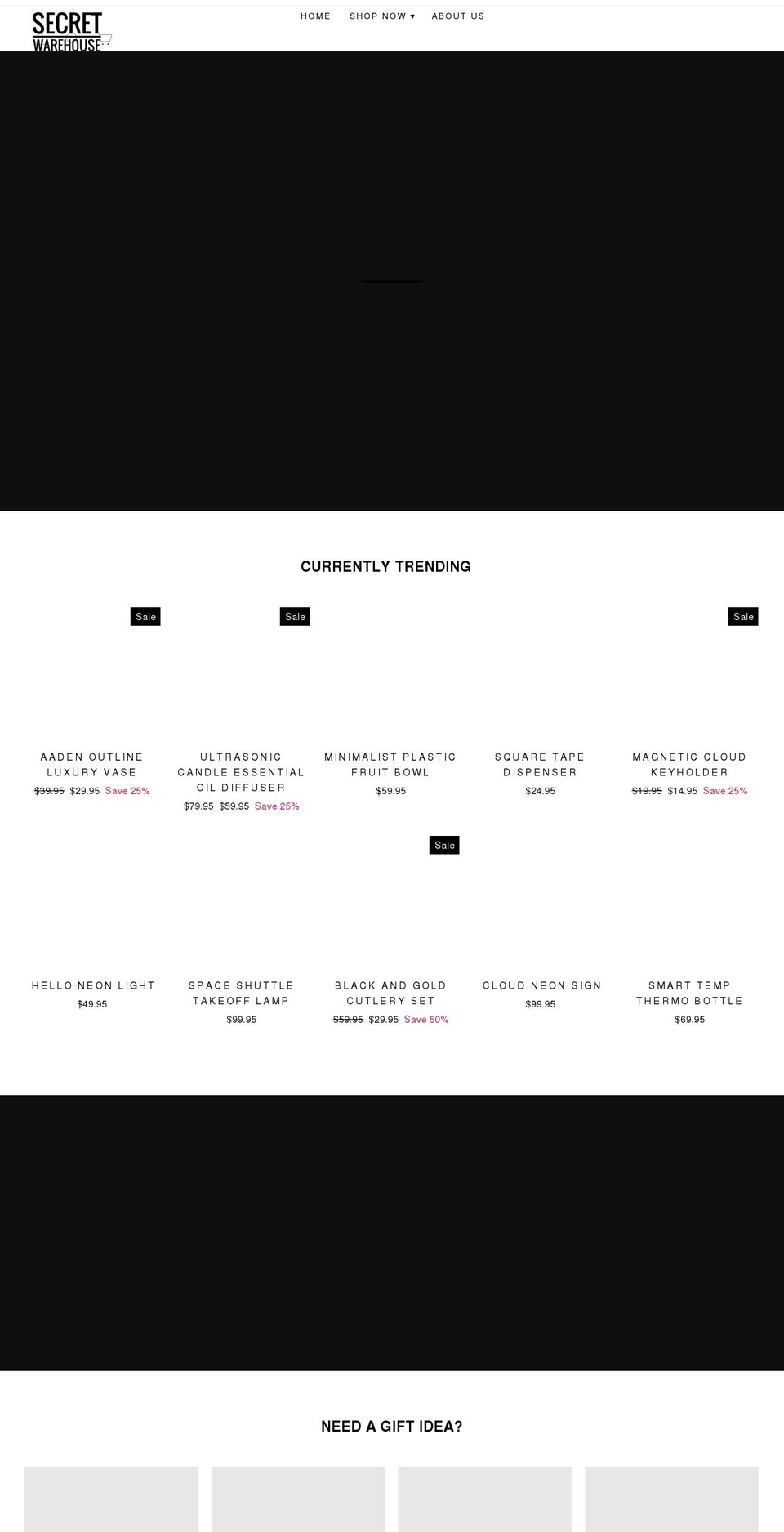 secretwarehouseshop.com shopify website screenshot